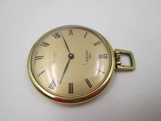 Royce. Gold plated case (Silvan Kocher). Manual wind. Press back. Golden dial. 1960's