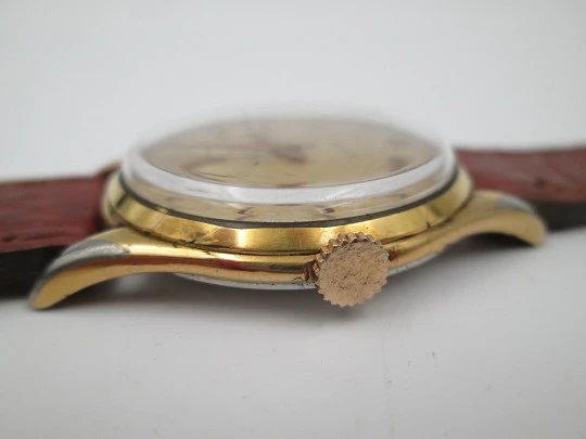 Royce. Stainless steel & gold plated. Manual wind. Sub Second. Strap. 1960's