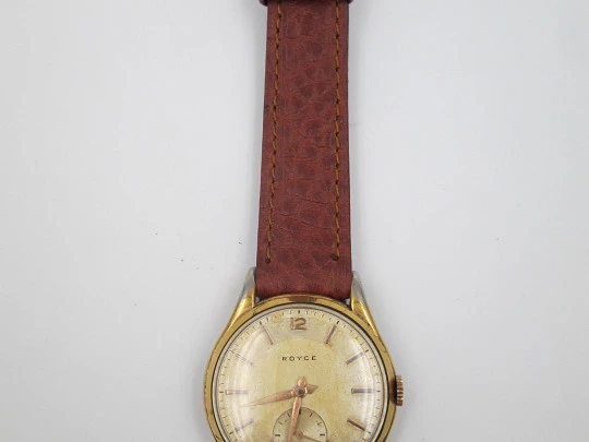 Royce. Stainless steel & gold plated. Manual wind. Sub Second. Strap. 1960's