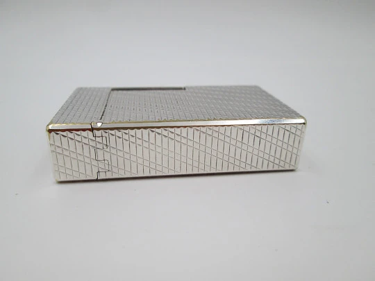 S. T. Dupont Paris lighter. Silver plated. Diagonal pattern. France. 1990's