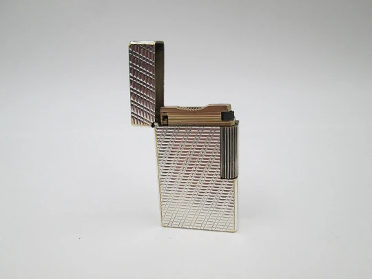 S. T. Dupont Paris lighter. Silver plated. Diagonal pattern. France. 1990's