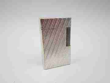 S. T. Dupont Paris lighter. Silver plated. Diagonal pattern. France. 1990's
