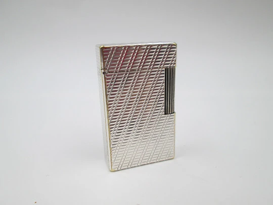 S. T. Dupont Paris lighter. Silver plated. Diagonal pattern. France. 1990's