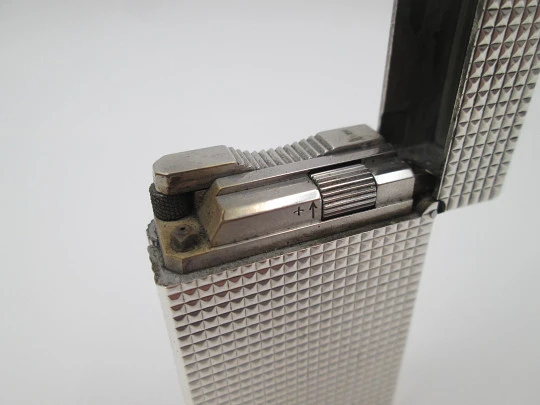 S.T. Dupont gas lighter Sterling silver plated. Diamond pattern. France. 1990's