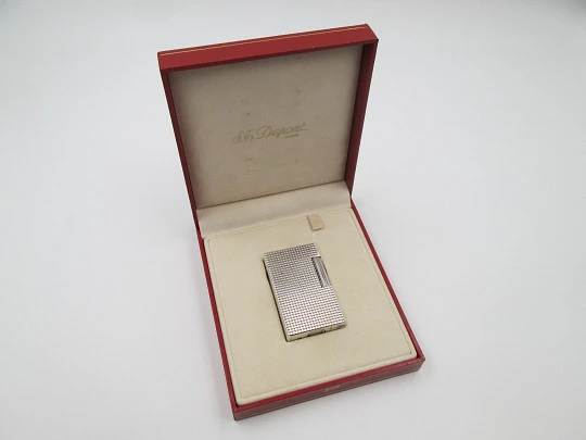 S.T. Dupont gas lighter Sterling silver plated. Diamond pattern. France. 1990's