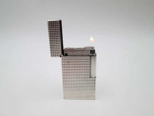 S.T. Dupont gas lighter Sterling silver plated. Diamond pattern. France. 1990's