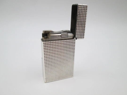 S.T. Dupont gas lighter Sterling silver plated. Diamond pattern. France. 1990's