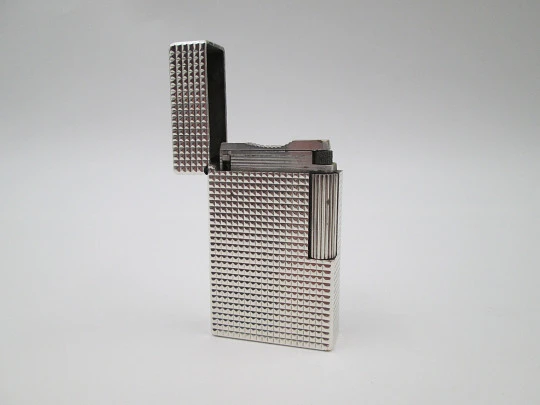 S.T. Dupont gas lighter Sterling silver plated. Diamond pattern. France. 1990's