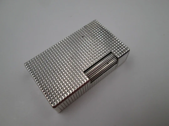 S.T. Dupont gas lighter Sterling silver plated. Diamond pattern. France. 1990's