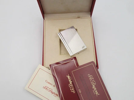 St Dupont Lighter Rolled Silver Plated Lines Pattern Box