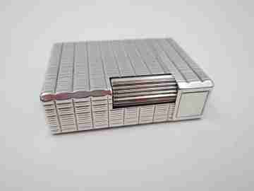 S.T. Dupont Paris gas lighter. Sterling silver rolled. Lines pattern. Box. France