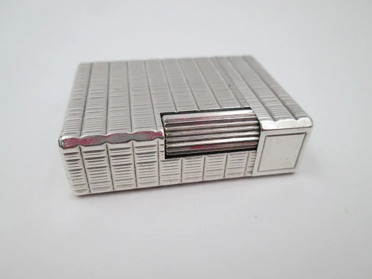 S.T. Dupont Paris gas lighter. Sterling silver rolled. Lines pattern. Box. France