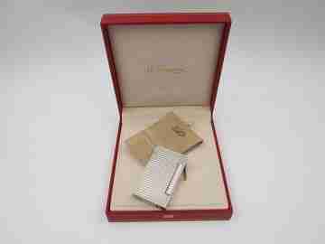 S.T. Dupont Paris gas lighter. Sterling silver rolled. Lines pattern. Original box