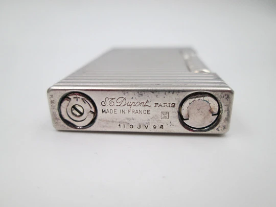 S.T. Dupont Paris gas lighter. Sterling silver rolled. Lines pattern. Original box