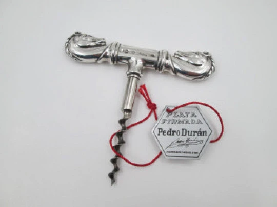 Sacacorchos de bar Pedro Durán. Plata de ley 925. Bustos caballos. 1990. España