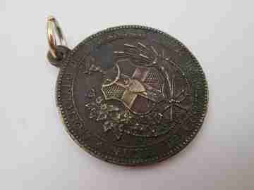 Sacred Heart of Jesus bronze medal. Ludovic Penin. Handle and ring. 1880's. Europe