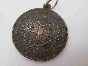 Sacred Heart of Jesus bronze medal. Ludovic Penin. Handle and ring. 1880's. Europe
