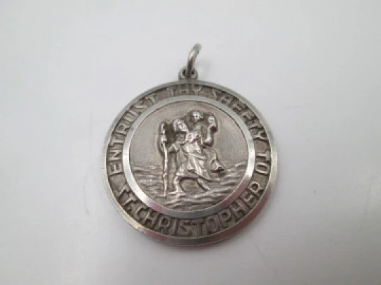 Saint Christopher medal. Georg Jensen. Sterling silver. High relief. Ring. 1930's. England