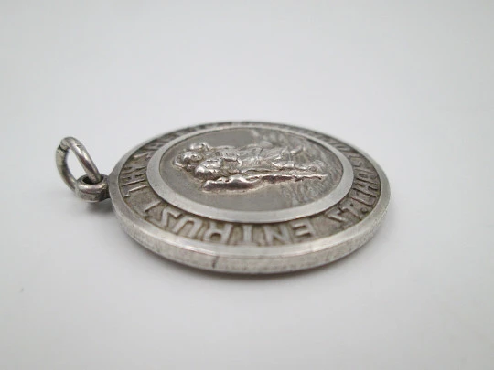 Saint Christopher medal. Georg Jensen. Sterling silver. High relief. Ring. 1930's. England