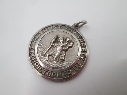 Saint Christopher medal. Georg Jensen. Sterling silver. High relief. Ring. 1930's. England