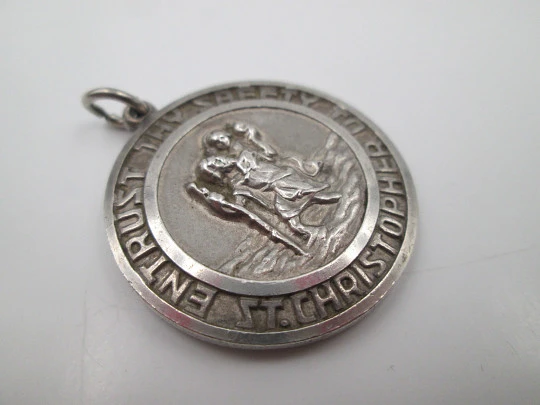 Saint Christopher medal. Georg Jensen. Sterling silver. High relief. Ring. 1930's. England