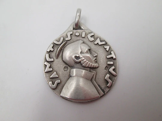 Saint Ignatius of Loyola medal. 925 sterling silver. High relief. Spain. 1970's