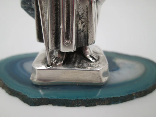 Saint James Apostle sculpture. 915 sterling silver. Agate stand. 1970's