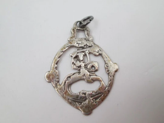 Saint James Moor-slayer openwork flat medal. Sterling silver. Handle & ring. 19th century