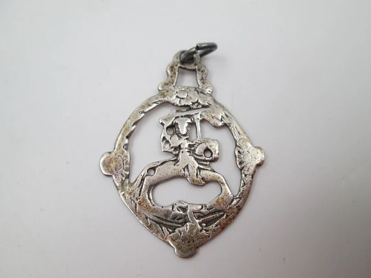 Saint James Moor-slayer openwork flat medal. Sterling silver. Handle & ring. 19th century