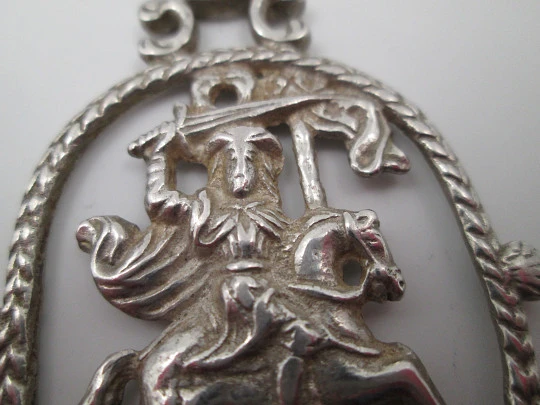 Saint James Moor-slayer silver medal. Shells motifs. Wheat ears edge. 18th century. Spain