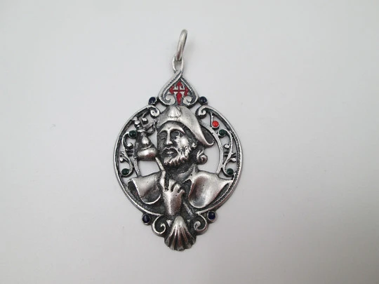 Saint James the Pilgrim openwork medal. Sterling silver and colours enamels. 1960's