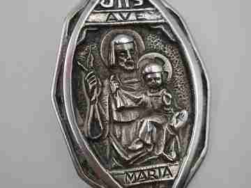 Saint Joseph and Child religious medal. 925 sterling silver. High relief. Spain