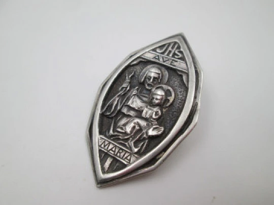 Saint Joseph and Child religious medal. 925 sterling silver. High relief. Spain