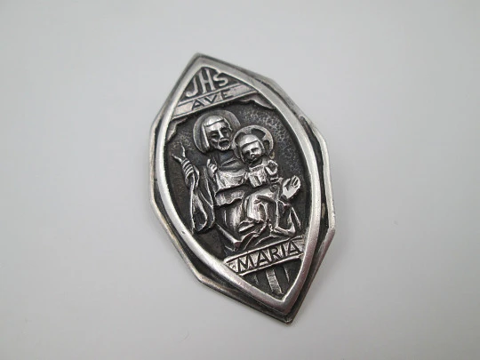Saint Joseph and Child religious medal. 925 sterling silver. High relief. Spain