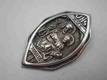 Saint Joseph and Child religious medal. 925 sterling silver. High relief. Spain