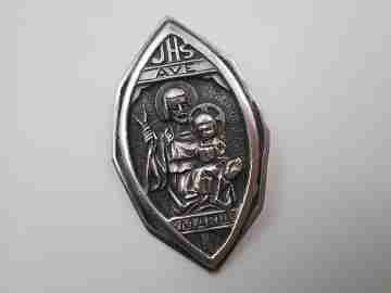 Saint Joseph and Child religious medal. 925 sterling silver. High relief. Spain
