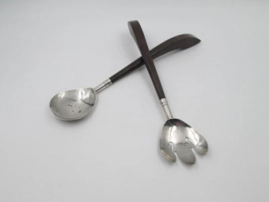 Salad serving cutlery set. Openwork spoon and fork. 925 sterling silver. Mexico. 1980's