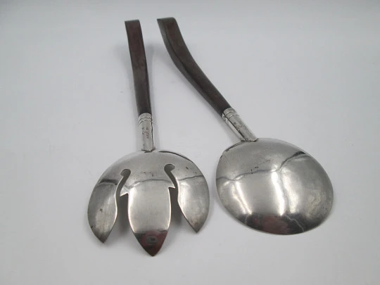 Salad serving cutlery set. Openwork spoon and fork. 925 sterling silver. Mexico. 1980's