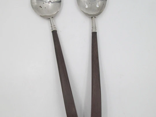 Salad serving cutlery set. Openwork spoon and fork. 925 sterling silver. Mexico. 1980's