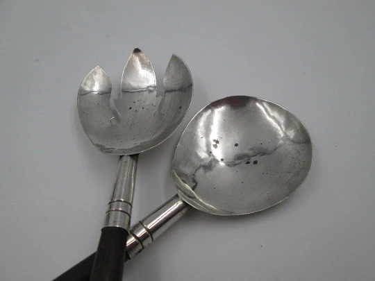 Salad serving cutlery set. Openwork spoon and fork. 925 sterling silver. Mexico. 1980's