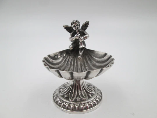 Salero / azucarero Pedro Durán. Concha con querubín flautista. Plata de ley. 1970 Salero / azucarero Pedro Durán. Concha con querubín flautista. Plata de ley. 1970