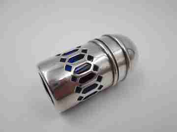 Salt & pepper shaker. 925 sterling silver and blue crystal. 1980's. Openwork design