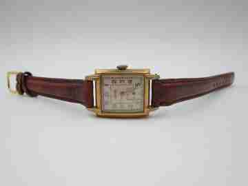 Samovar ladie's wristwatch. Manual wind. Gold plated & steel. Leather strap. 1940's