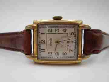 Samovar ladie's wristwatch. Manual wind. Gold plated & steel. Leather strap. 1940's