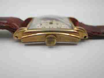 Samovar ladie's wristwatch. Manual wind. Gold plated & steel. Leather strap. 1940's