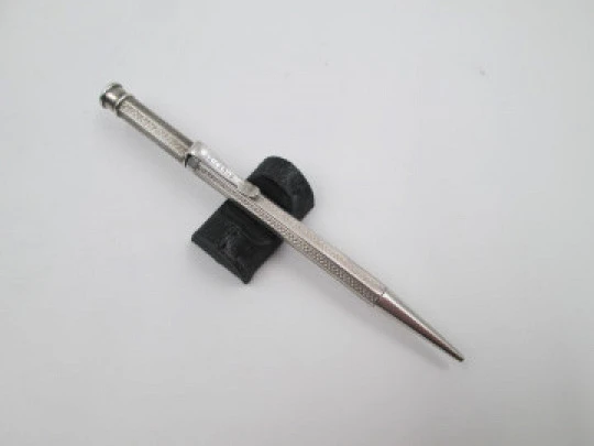 Sampson Mordan Everpoint mechanical pencil. Silver plated metal. Guilloche. 1920's