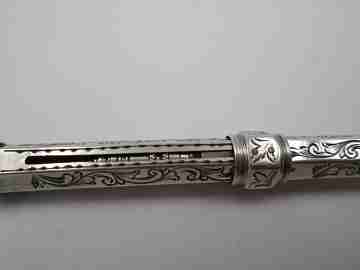 Sampson Mordan mechanical propelling twist pencil. Silver & nacre. 1900's