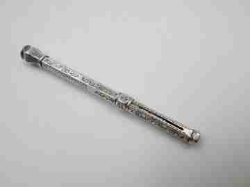 Sampson Mordan mechanical propelling twist pencil. Silver & nacre. 1900's
