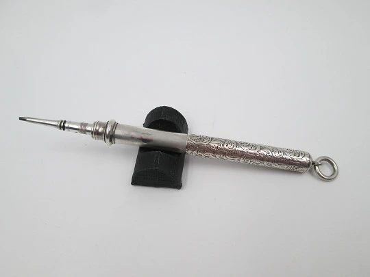 Sampson Mordan mechanical propelling twist pencil. Silver. Vegetable motifs