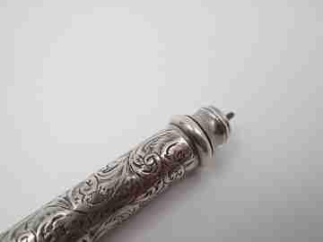 Sampson Mordan mechanical propelling twist pencil. Silver. Vegetable motifs
